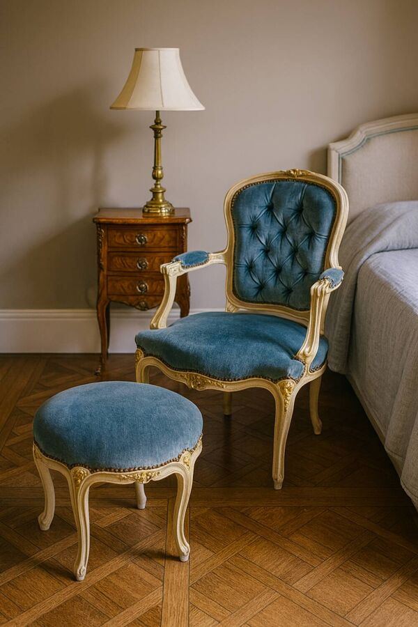Fauteuil cabriolet style Louis XV avec repose pieds