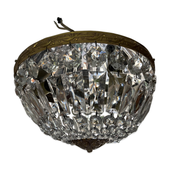 Art deco crystal and brass ceiling light