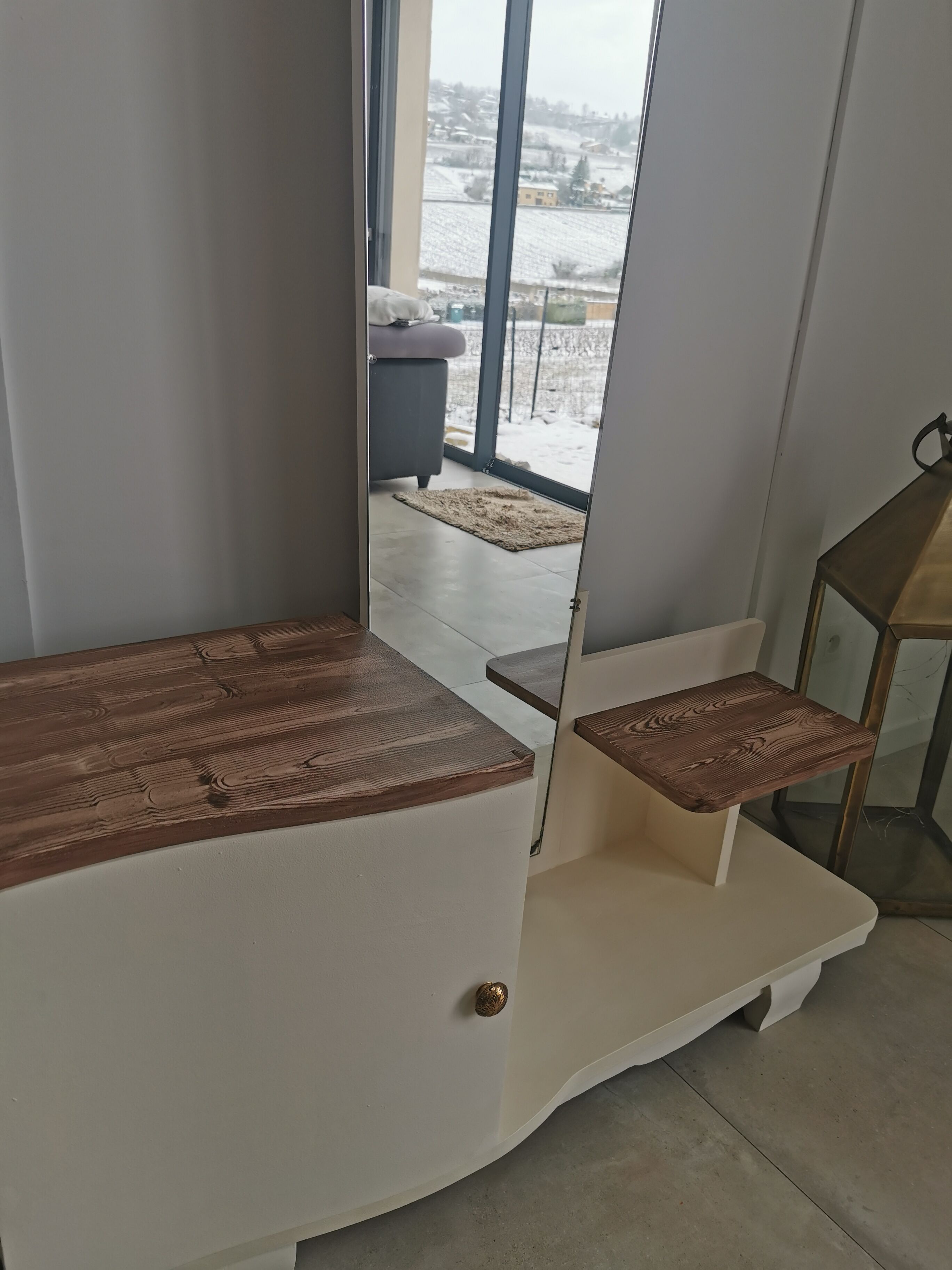 Ancienne coiffeuse art déco asymétrique