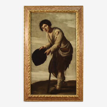 Peinture italienne antique Mendiant huile sur toile du 18ème siècle