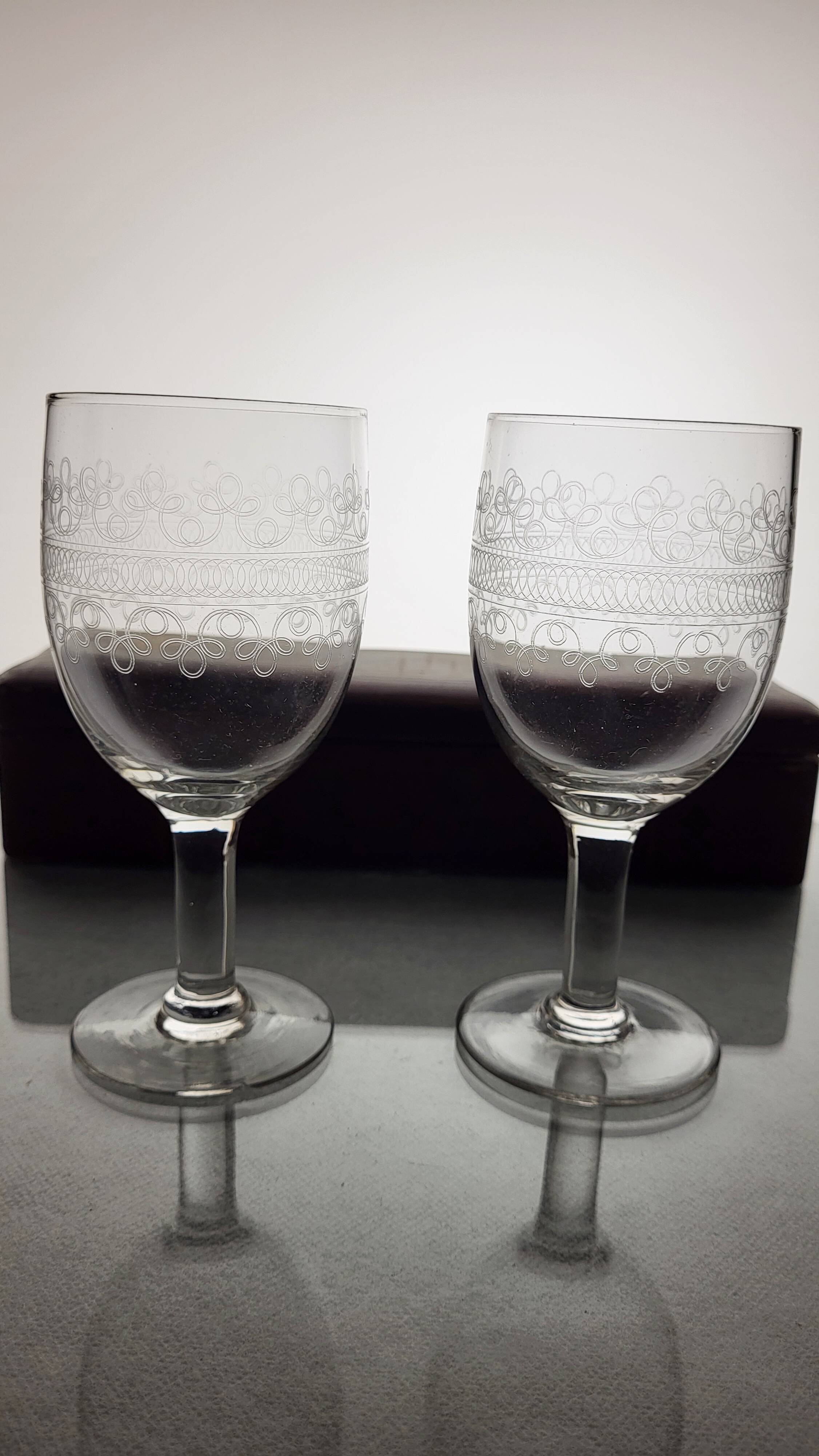 6 mismatched old wine/water glasses from the early 20th century.