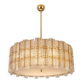 Chandelier rond en verre de Murano doré "tropical" moderne contemporain italien