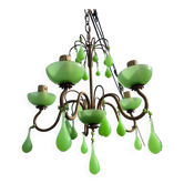 Italian chandelier with 5 lights in green opaline glass with uranium - ouraline