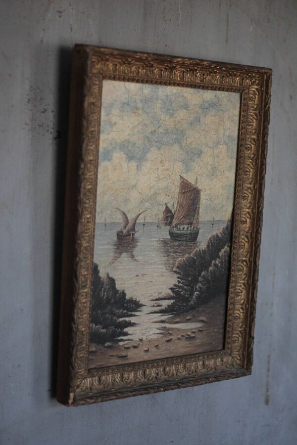 Peinture ancienne, peinture marine, tableau encadré, peinture murale,bateau