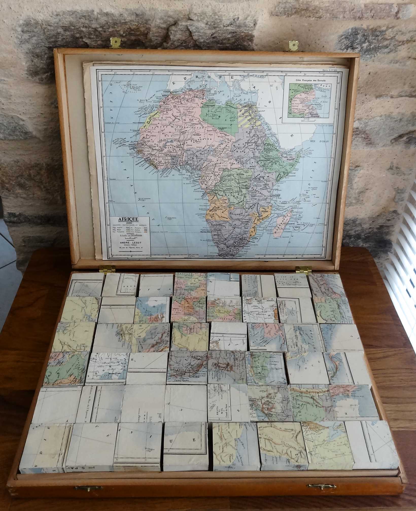 Old saussine geographical atlas in the form of a set of cubes around 1900