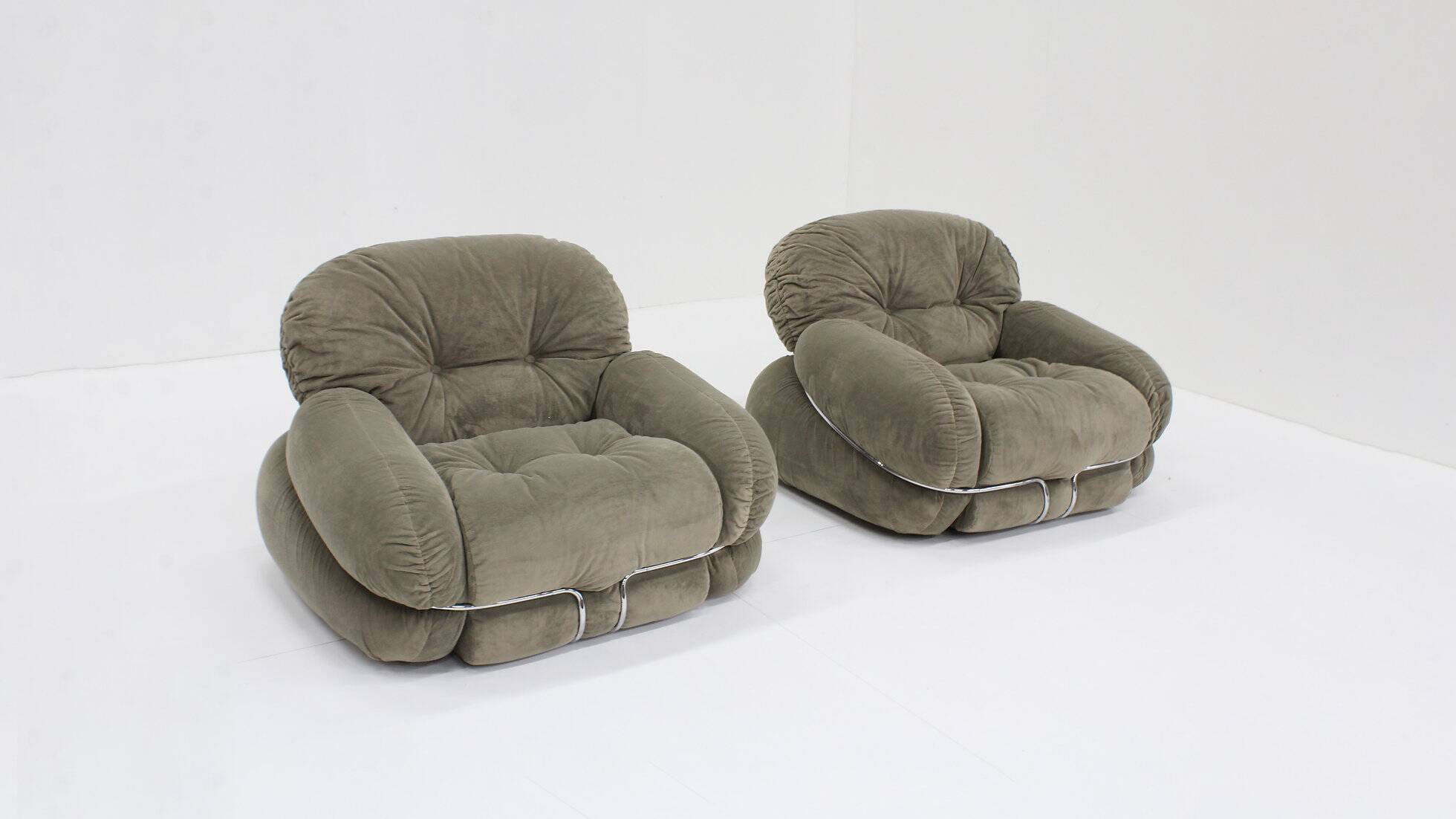 Vintage Adriano Piazzesi Okay armchairs 1970s Italy, set of 2