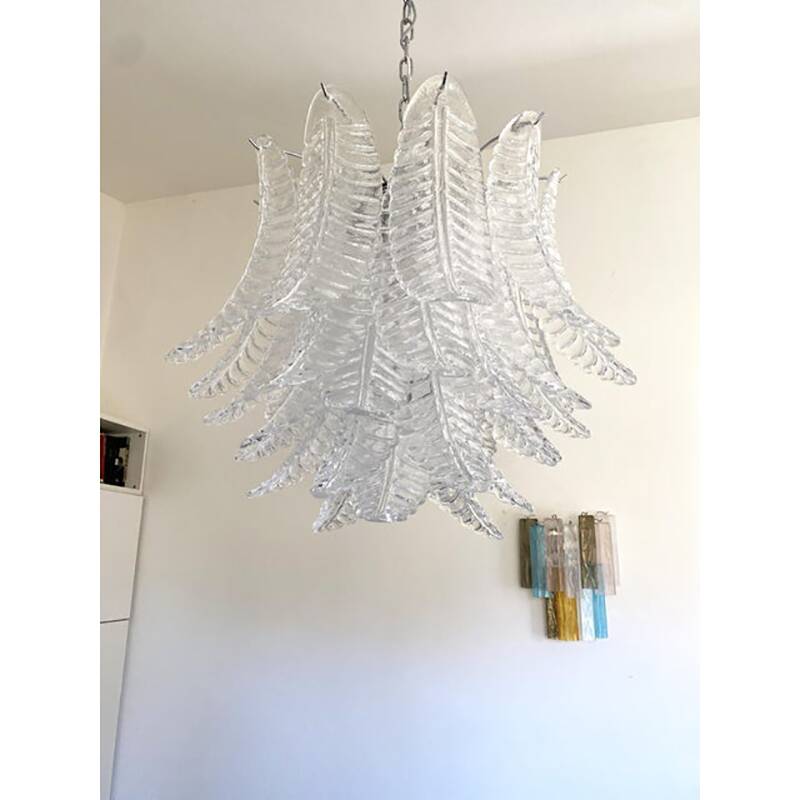 Contemporary Italian Transparent “Felci” Murano Glass Chandelier