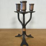 Wrought iron and copper candle holder