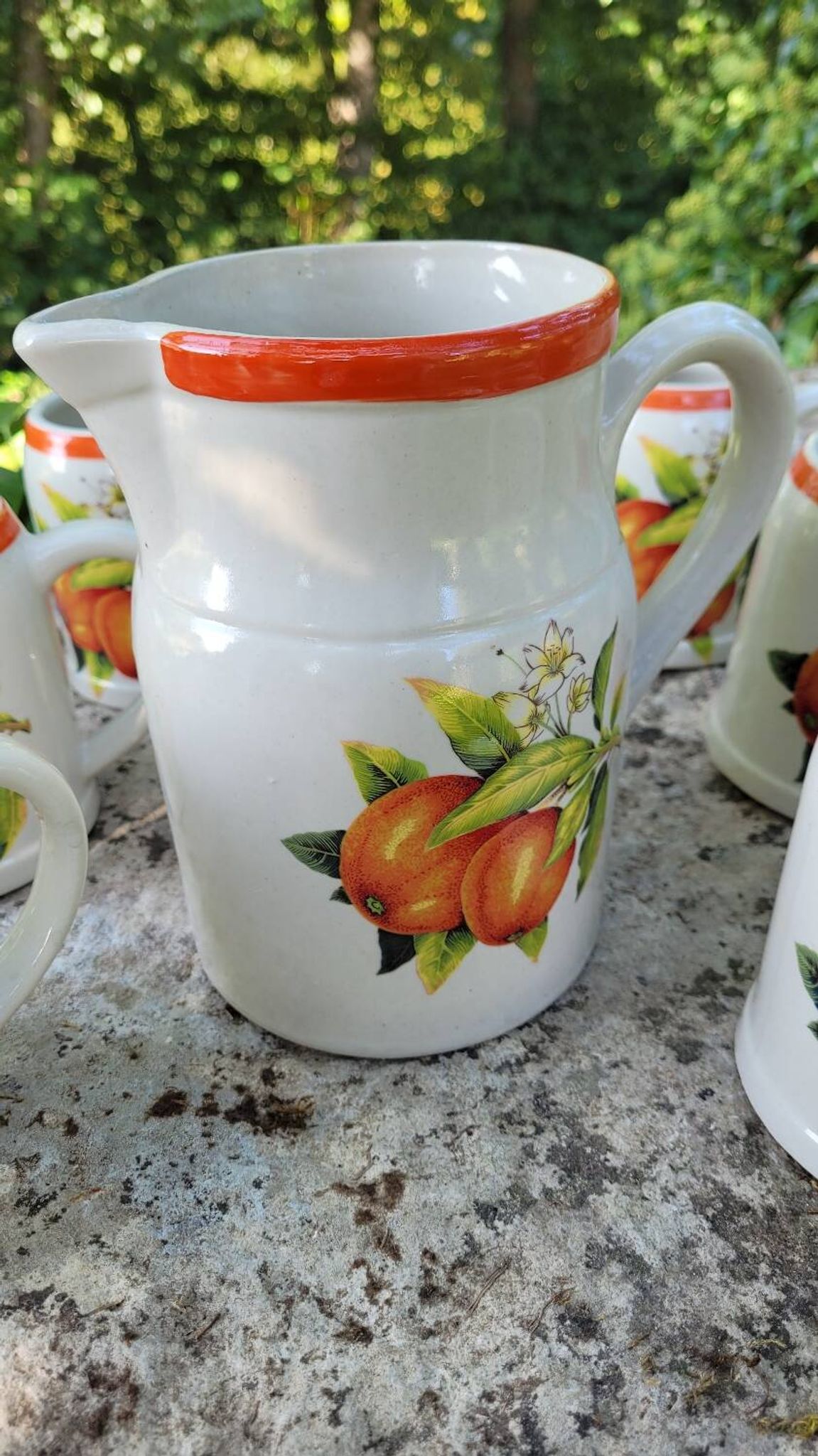Service campagne chic vintage grés Digoin pichet tasse mug fait main