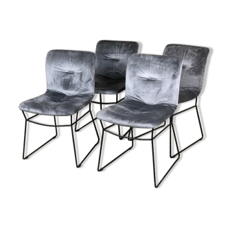 Black metal armchairs, Italy Calligaris grey velvet top