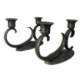Pair of pewter candlesticks