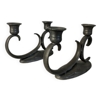 Pair of pewter candlesticks