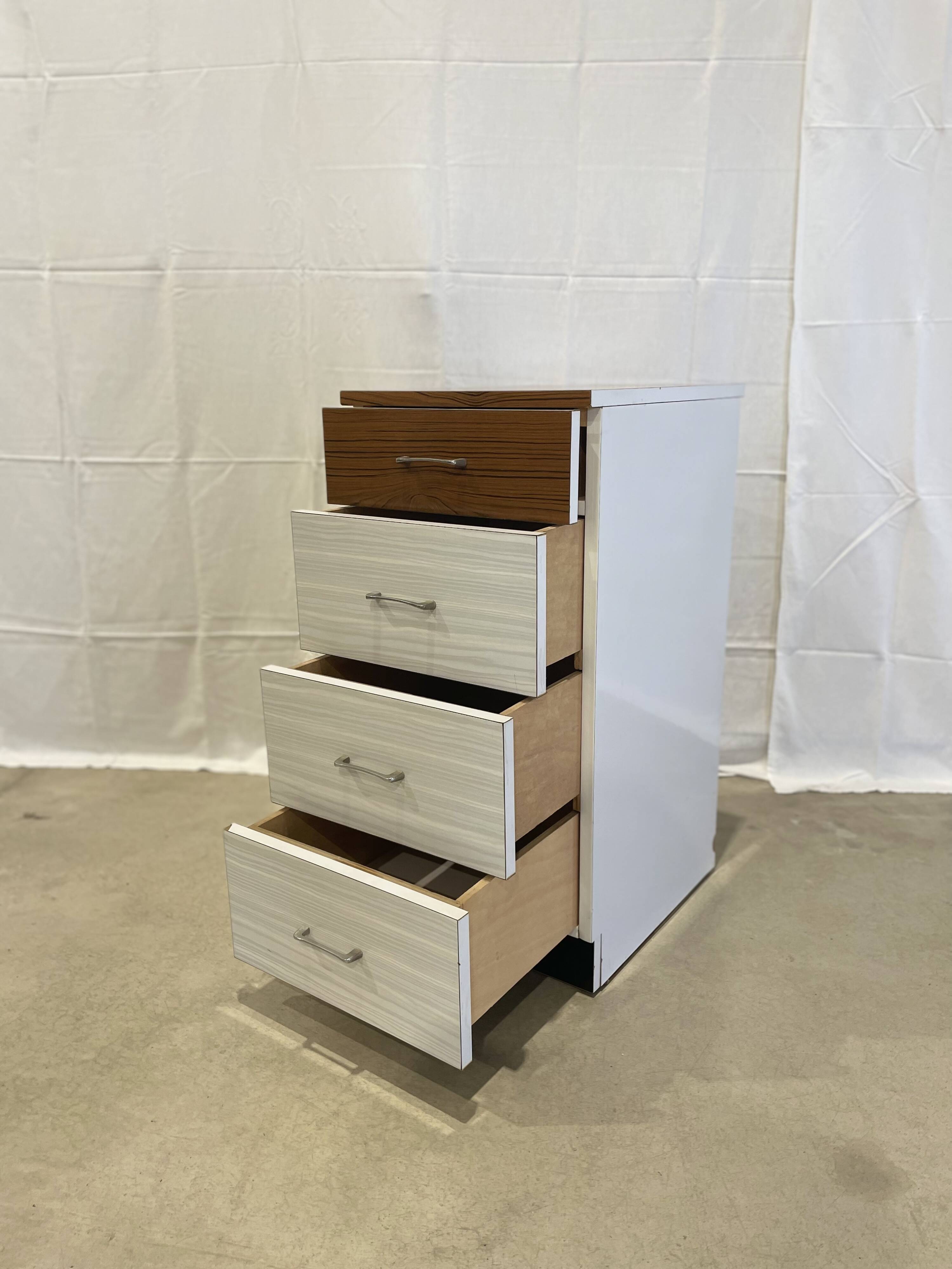 Vintage white and brown formica dresser with 4 deep drawers