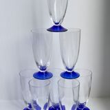 Set of 8 glasses of champagne with blue feet 60s-70s