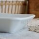 Vintage square bowl with hazelnut pattern, slip and earthenware