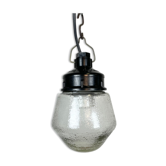 Industrial Bakelite Pendant Light with Frosted Glass, 1970s