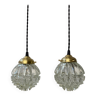 Pair of vintage glass pendant lamps