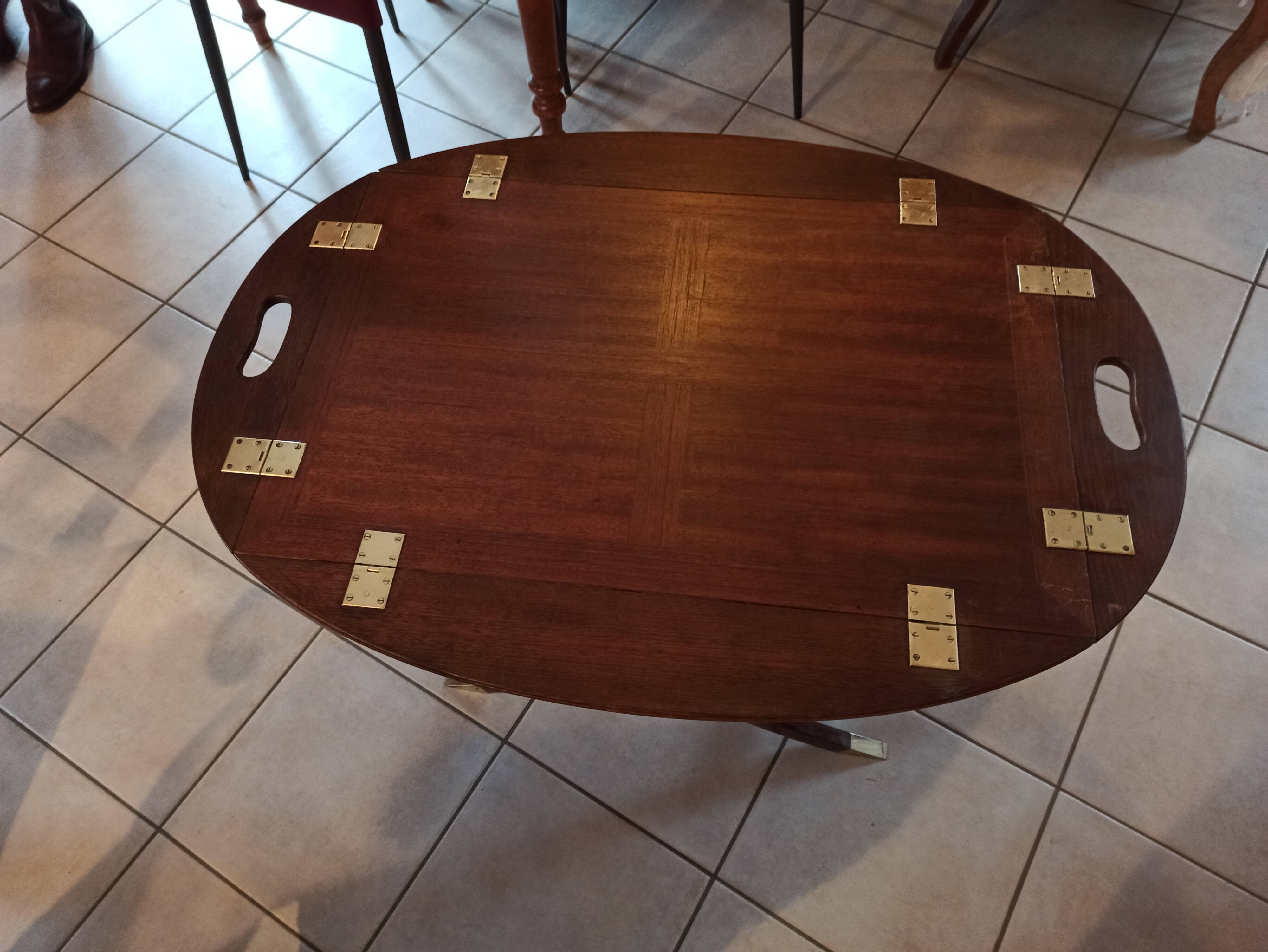 Folding coffee table type Butler marine boat wood and brass mahogany