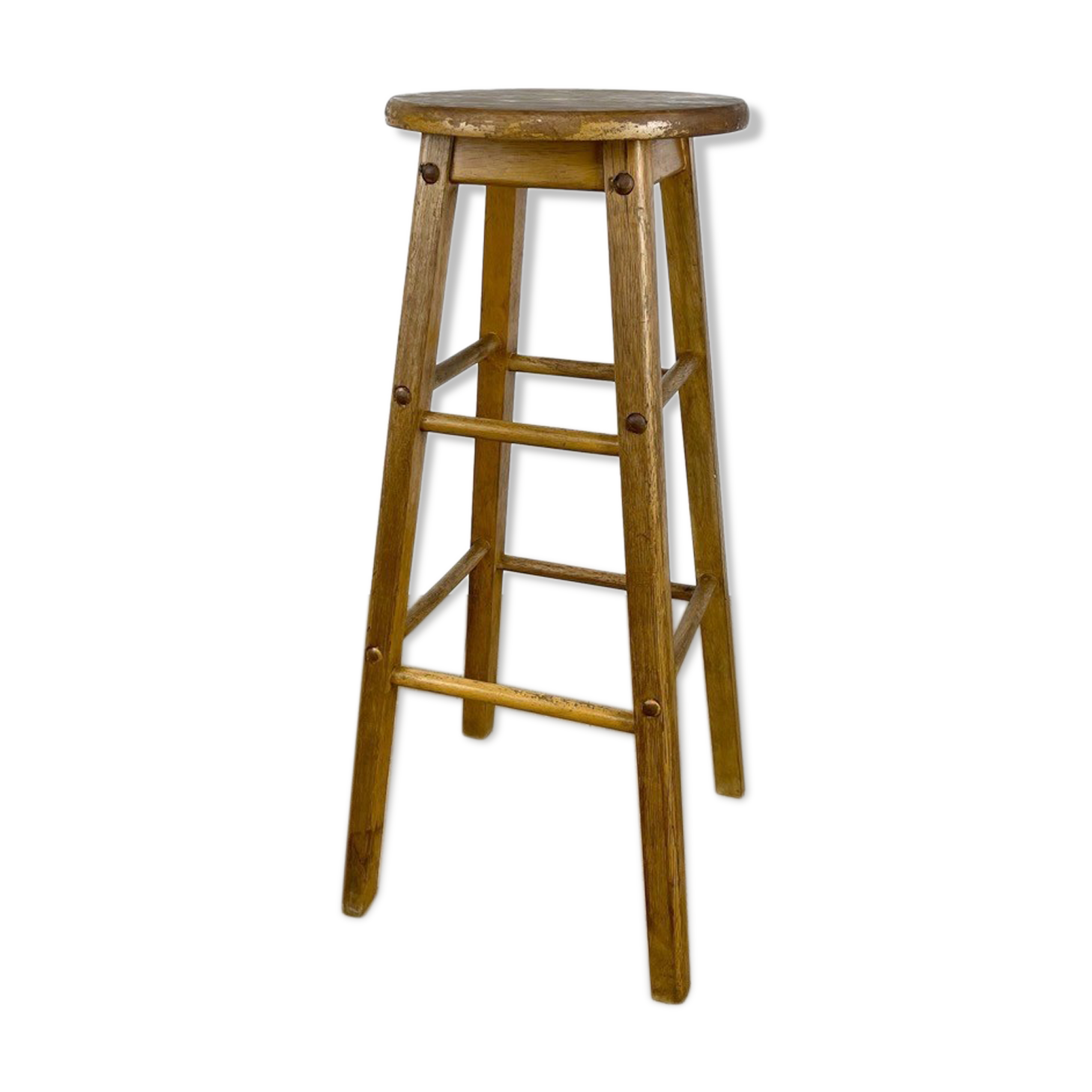 Round vintage wooden bar stool