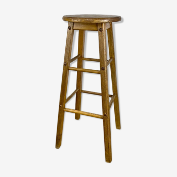 Round bar stool made of vintage wood