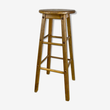 Tabouret rond de bar en bois vintage