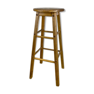 Round vintage wooden bar stool