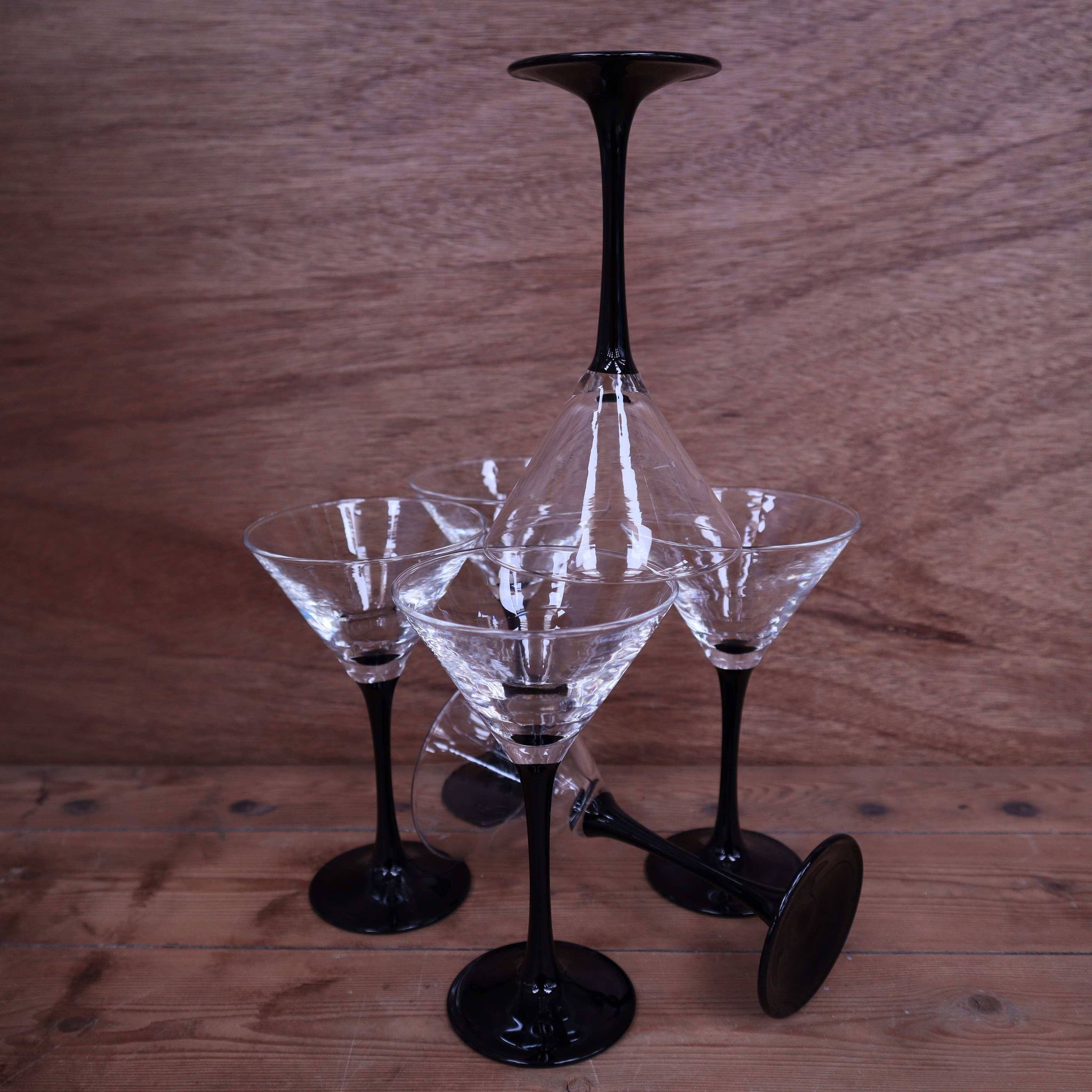 6 Luminarc vintage black stemmed cocktail glasses