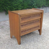 Vintage oak and rattan chest of drawers