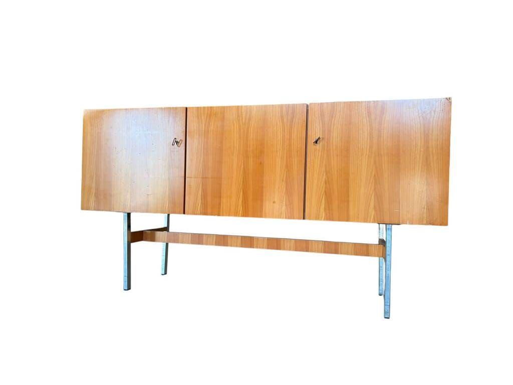 Vintage wooden storage cabinet with chrome legs