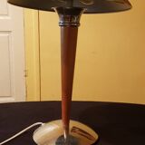 Mushroom "liner" lamp in wood and chrome metal.