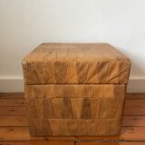 Vintage patchwork leather storage pouf circa 1960