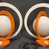 Pair of Vintage Table Lamps • Saturn • Steel and Glass • Space Age • 1960