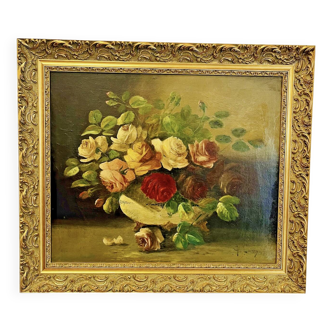 Oil on canvas still life by G. Lamy (19th-20th century)