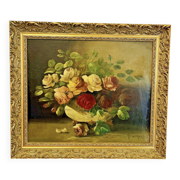 Huile sur toile nature morte par G. Lamy (XIX- XX)