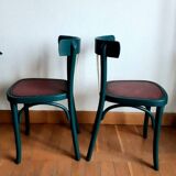 Pair of vintage emerald green bistro wooden chairs