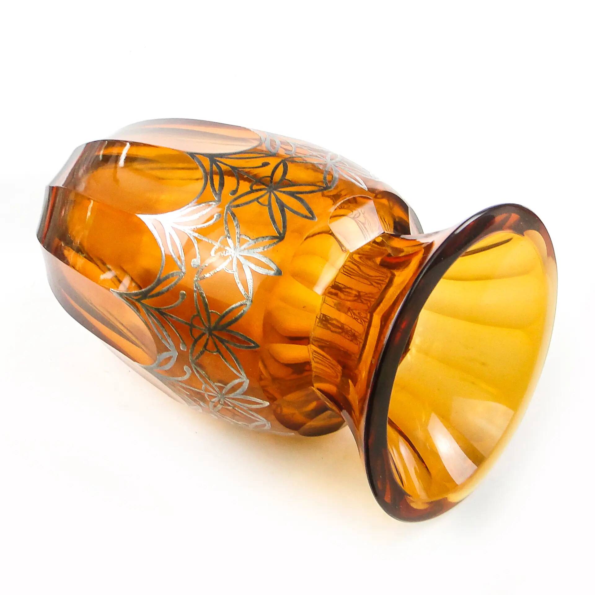 Art déco vase, honey crystal, galvanic coating, Poland, 1930s