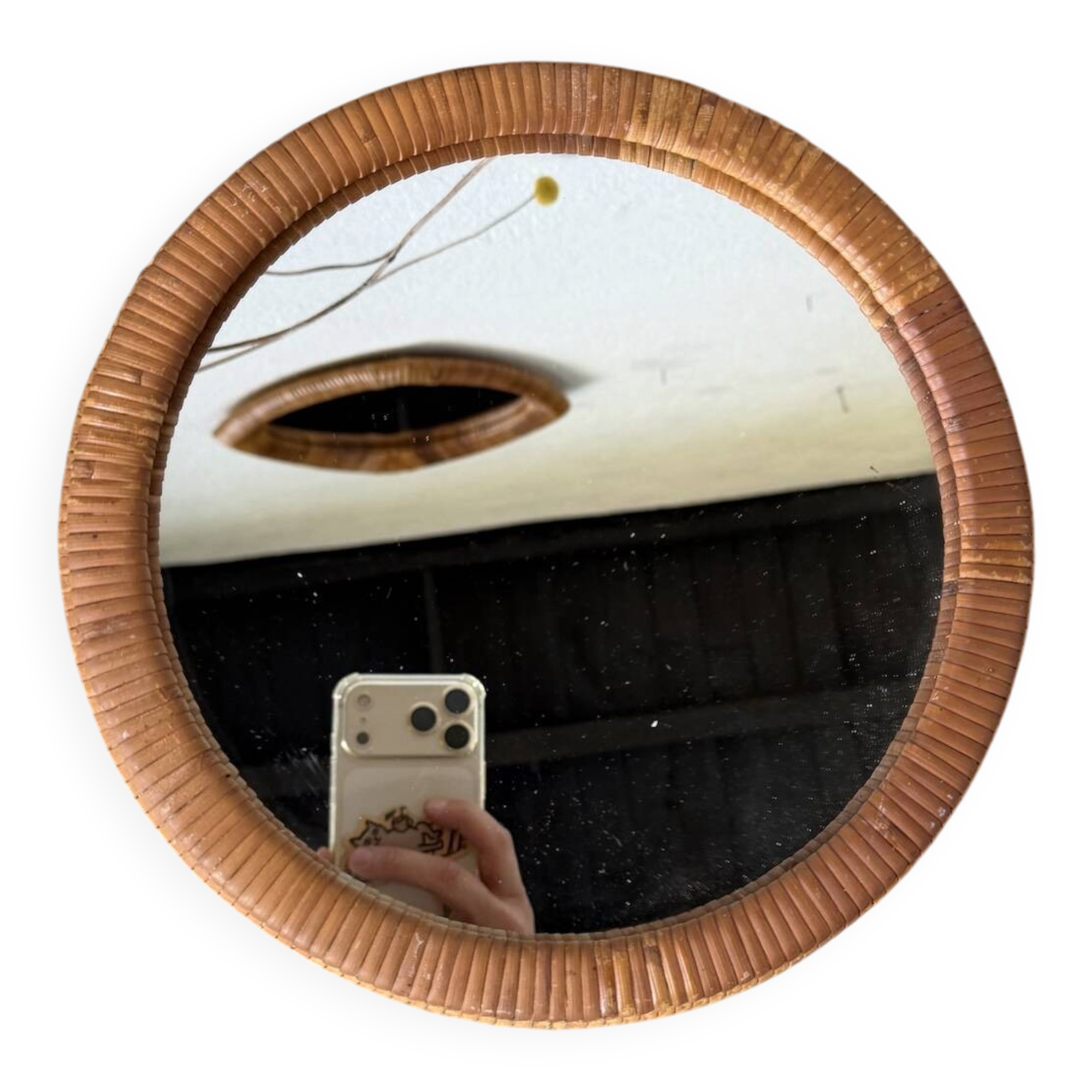 Woven wicker round mirror 1960