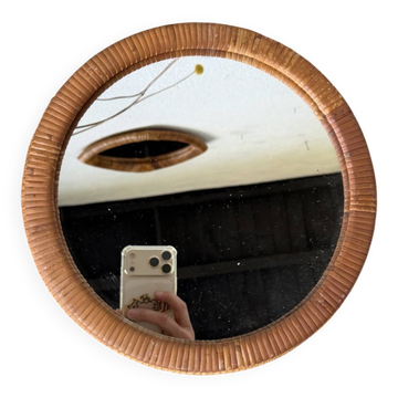 Miroir rond osier tressé 1960