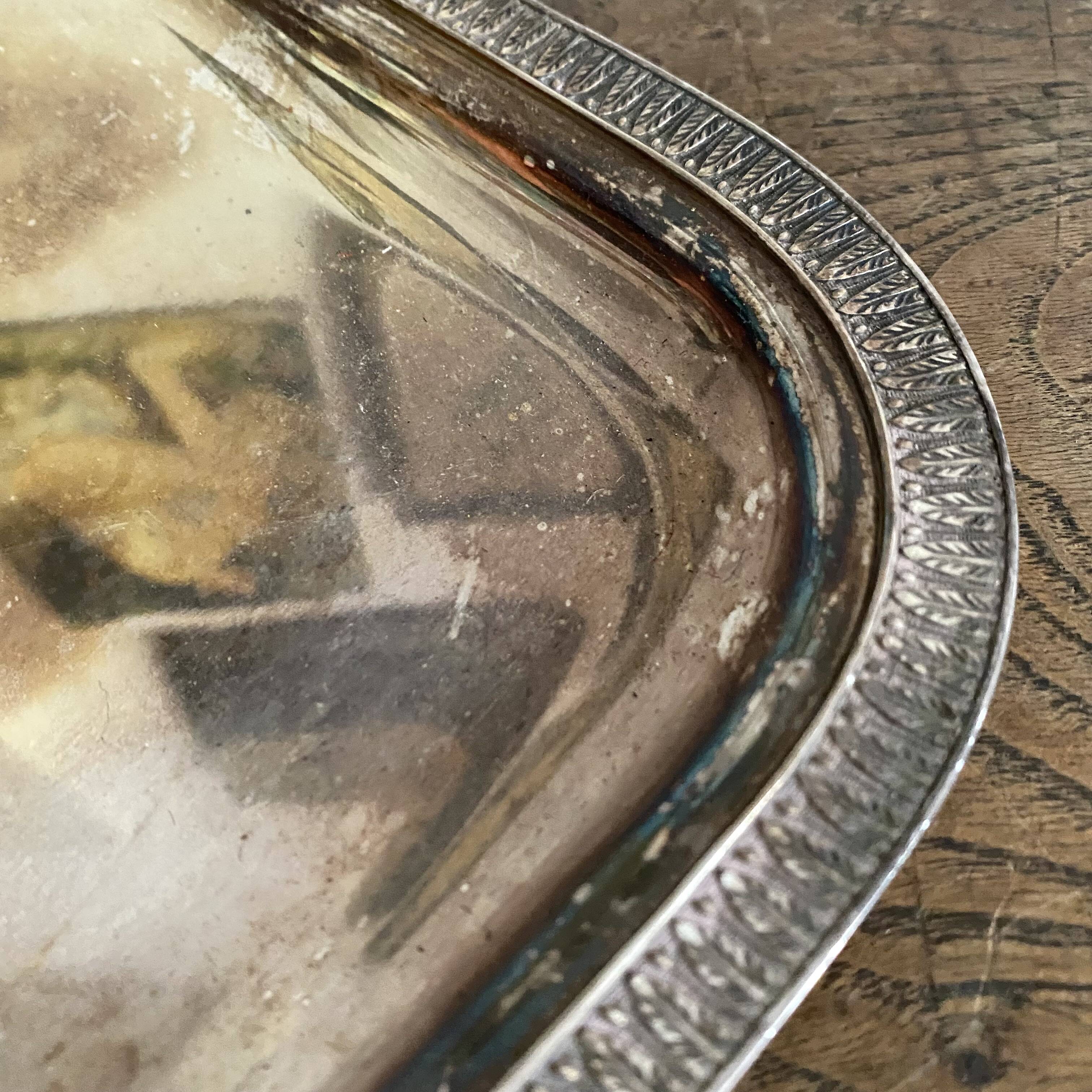 Silver-plated metal serving tray