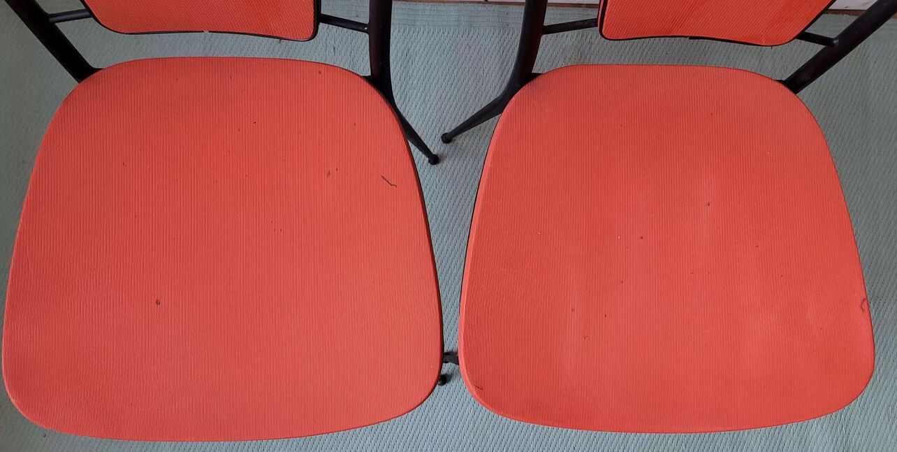 Pair of vintage chairs metal black skai red