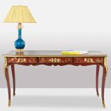 Louis XV style bureau plat with lake scene decoration. Circa 1850.