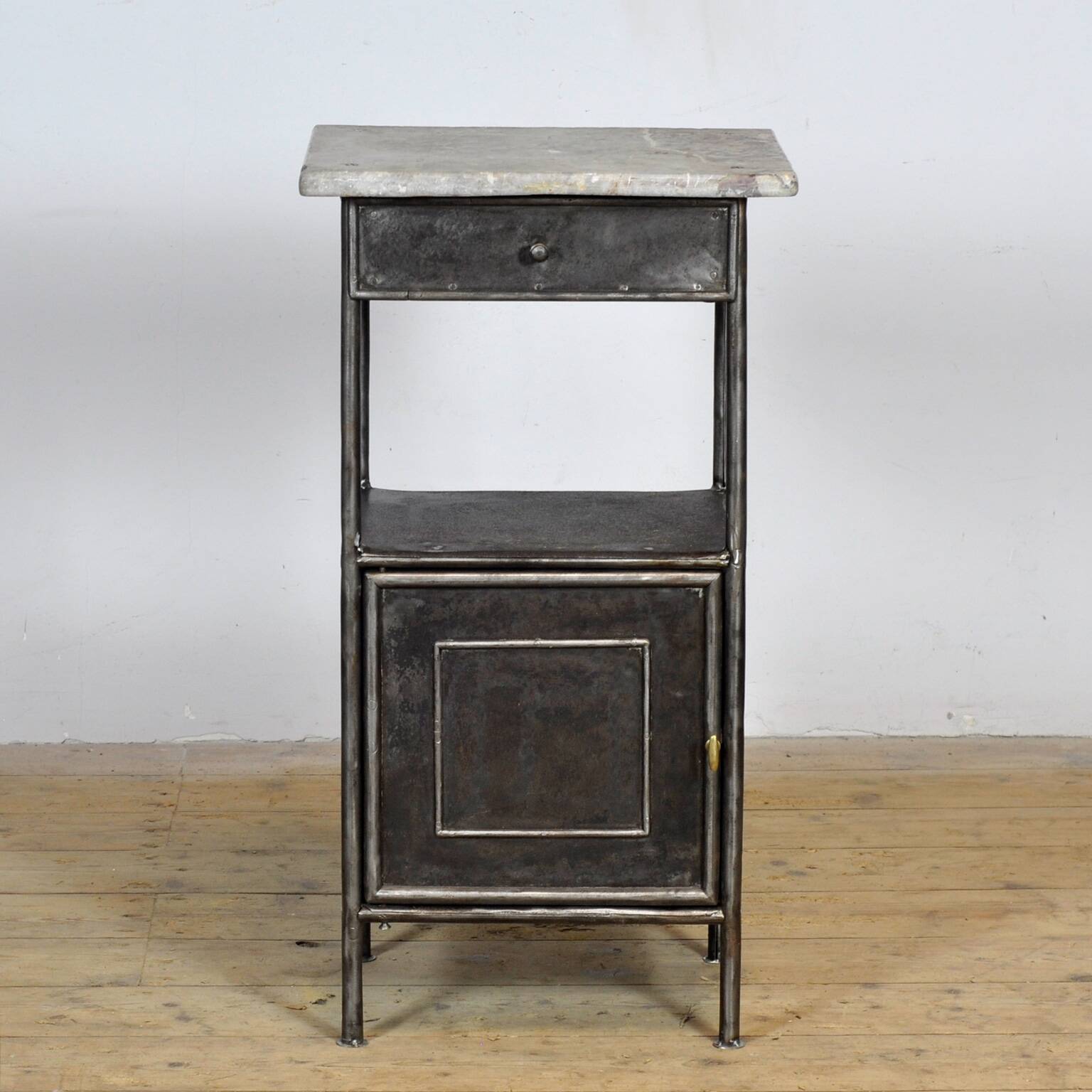 Iron bedside table with marble top, 1910