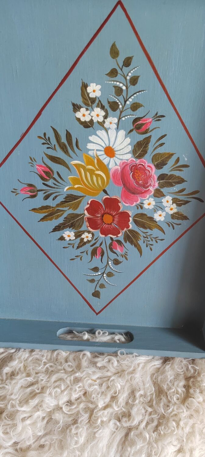 Hand-painted blue wooden tray