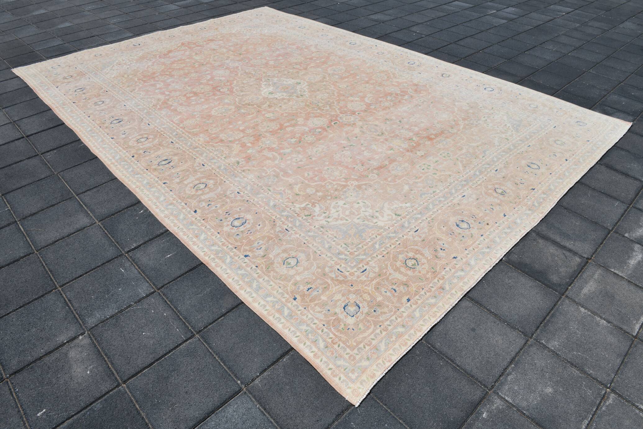 9x13 Blush Pink Vintage Persian Rug, Handmade Luxury Decor, 283x408 Cm