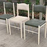 3 Scandinavian Baumann style chairs, steel and white and dark green crocodile leather
