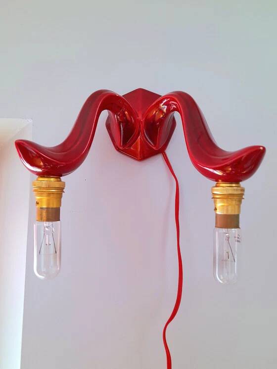 Red Art Deco ceramic wall light