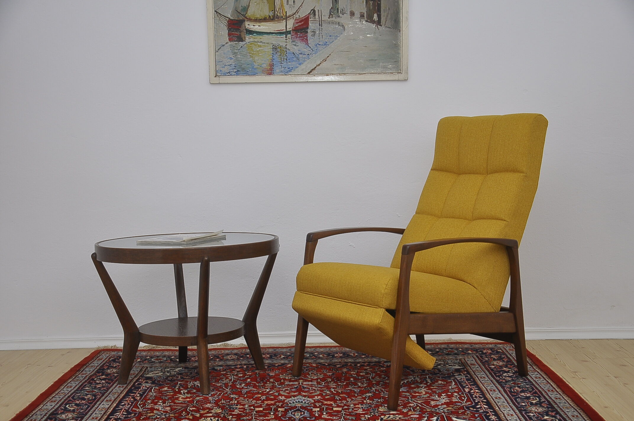 Mid-century armchair with folding footrest, 1960s
