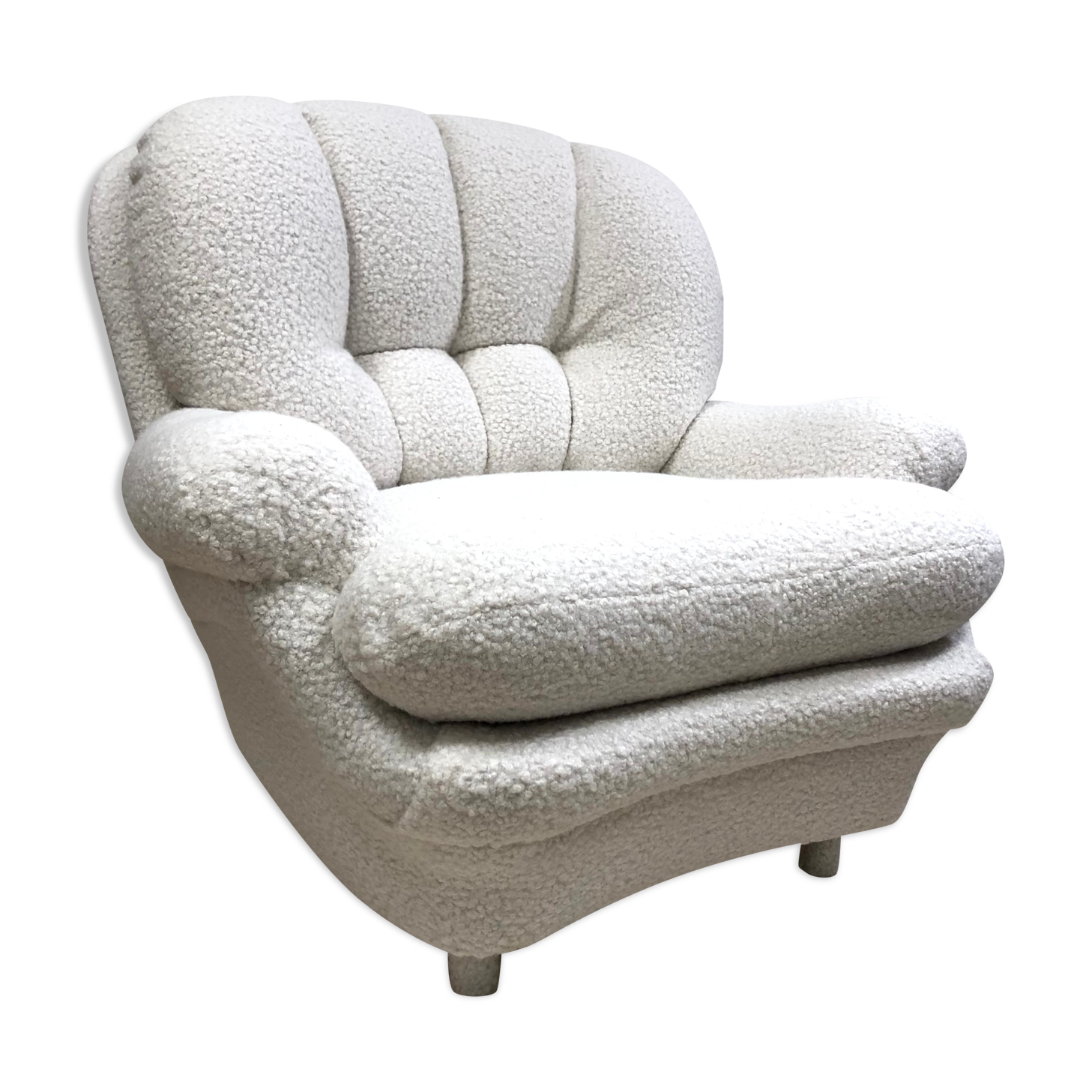 Vintage 80s shell armchair in curly wool