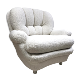 Vintage 80s shell armchair in curly wool