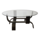Vintage Fubo coffee table – curved wood & smoked glass – 1970s